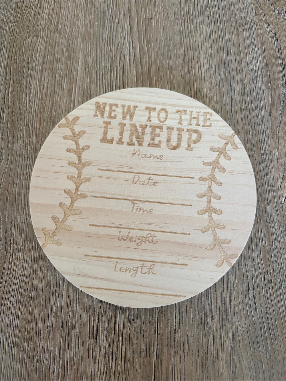 New to the Lineup Wooden Milestone Plaque - Natural Wood